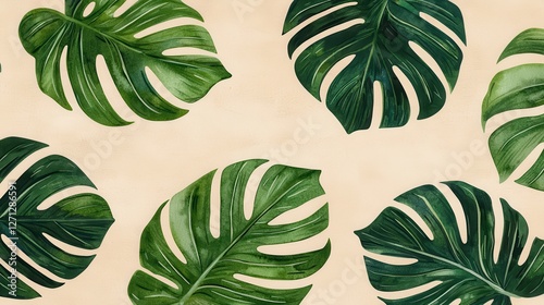 Background pattern leaf concept. Artful Abstract Tropical Monstera Leaves Watercolor Inspired Design
