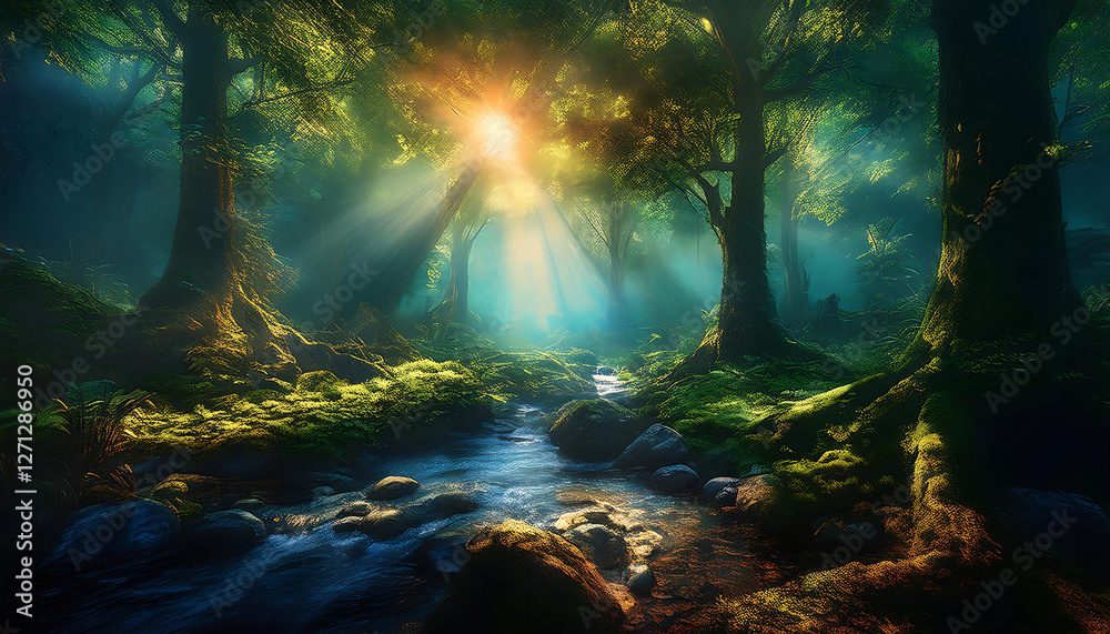 Obraz premium sun rays in the forest