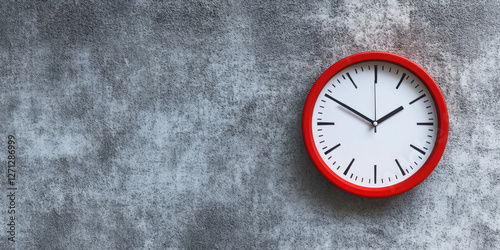 Wallpaper Mural Clock displayed on a textured gray wall, showcasing a minimalist design with a bold red frame, emphasizing simplicity and elegance Torontodigital.ca