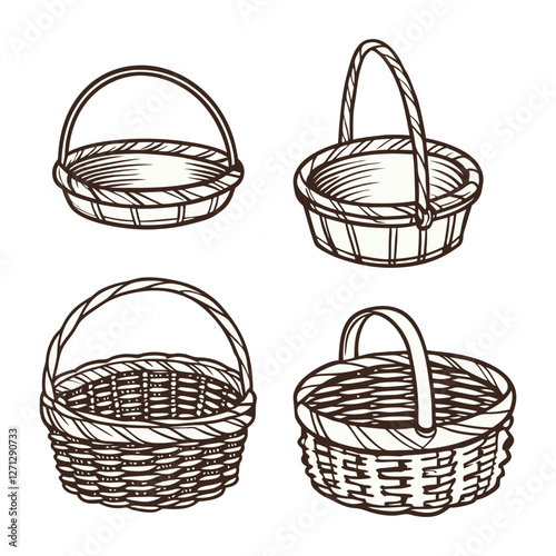wicker basket vector illustration, empty wicker basket on white background 