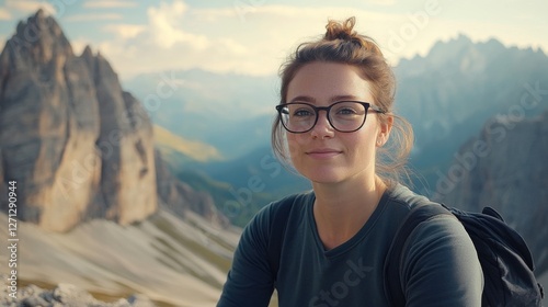 Myopia prevention with a woman wearing glasses practicing yoga by the ocean. Wellness, fitness, and eye protection