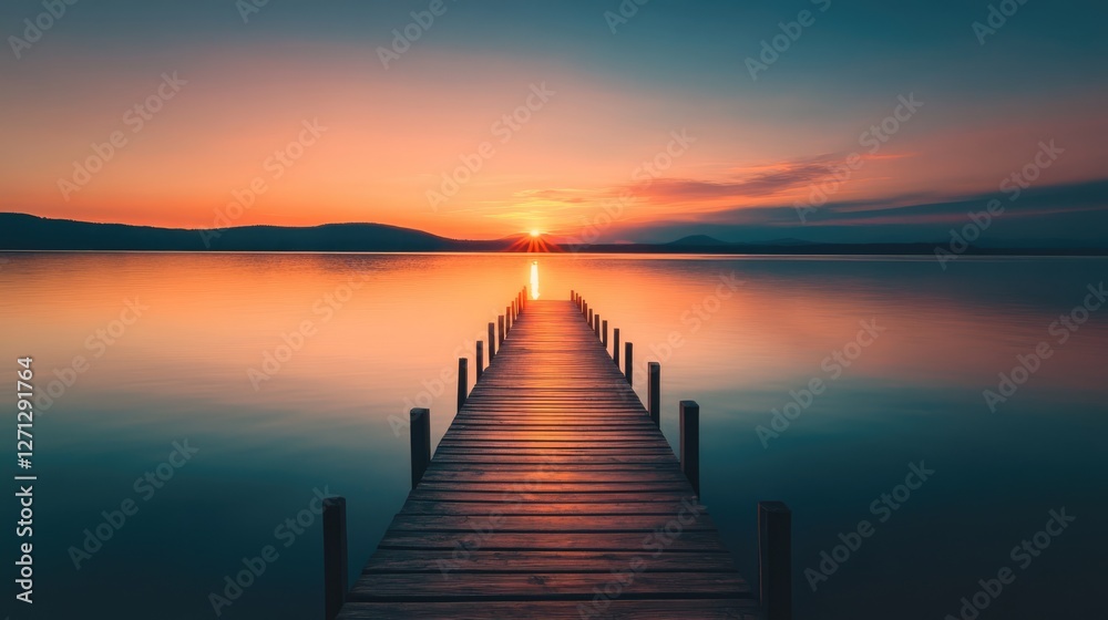 Fototapeta premium Tranquil Sunset on a Wooden Pier