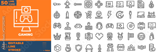 Gaming Line Editable Icons set. Vector illustration in modern thin line style of gaming icons: control, play, joystick, etc