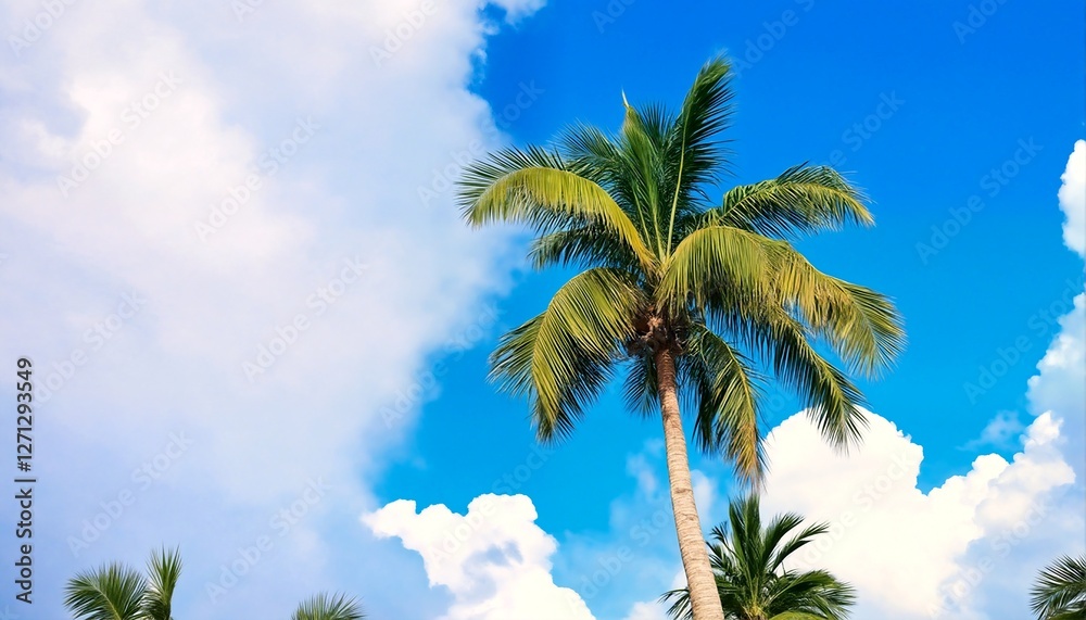 Palm trees against blue sky and white clouds. Palm trees against blue sky and white clouds.