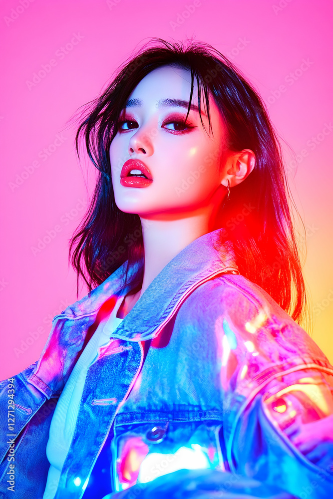 Woman, neon lights, portrait, studio, music promo Woman, neon lights, portrait, studio, music promo