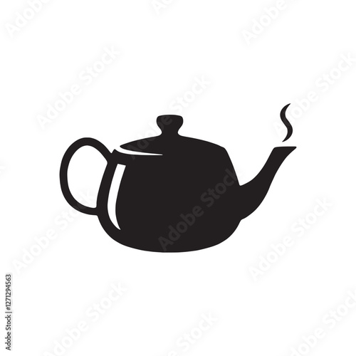 Tea pot with steam logo design concept. Vintage tea pot silhouette simple illustration, vector.