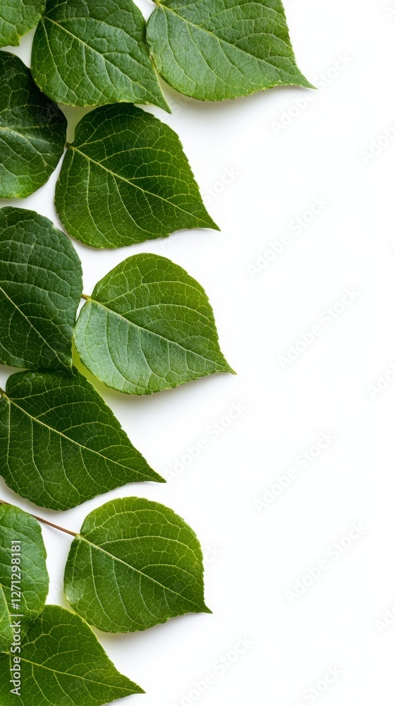 Fototapeta premium Vibrant Green Leaves of Left Border on White Background