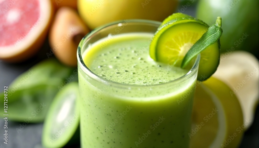 Green smoothie with lime and lemon slices. Green smoothie with lime and lemon slices.
