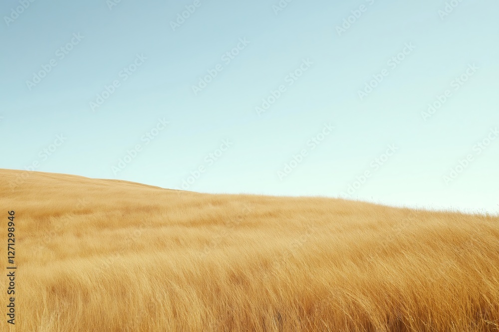 Expansive golden wheat field gently swaying in the breeze beneath a clear blue sky, capturing the essence of rural tranquility and abundance Expansive golden wheat field gently swaying in the breeze beneath a clear blue sky, capturing the essence of rural tranquility and abundance