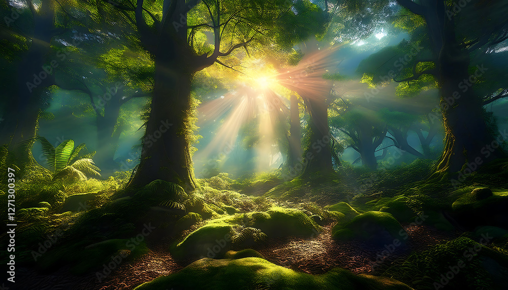 sun rays in the forest sun rays in the forest