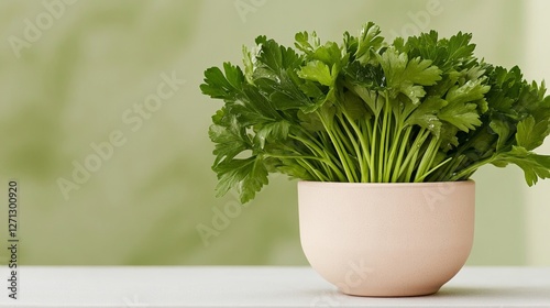 Elegant Bundle of fresh parsley dipped into saltwater next to a bowl symbolizing tears of slavery in a close up ritual shot 