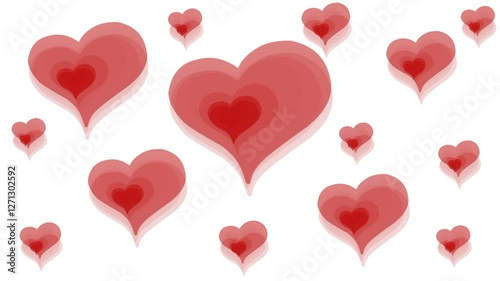 Explosion of red hearts on white screen. Heart confetti. Festive effect for Valentine's Day. 3D animation