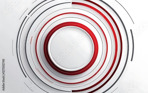 Abstract concentric circles background with red and dark gray accents