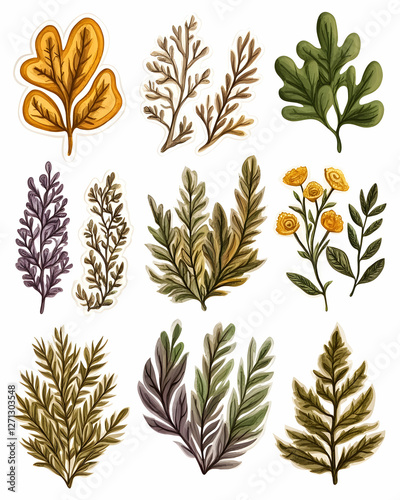 Autumn leaves collection; design elements; white background; craft project