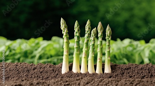 Elegant Field of asparagus growing in neat rows under a bright blue spring sky young spears emerging from rich soil farm to table scenery 