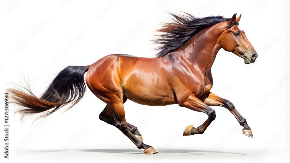 Obraz premium Chestnut Horse Galloping on White Background