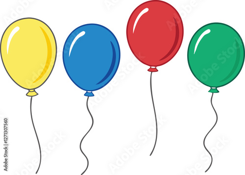 Balloons isolated icon on white background. Decoration for holidays and birthday party. Vector set Helium air balloon