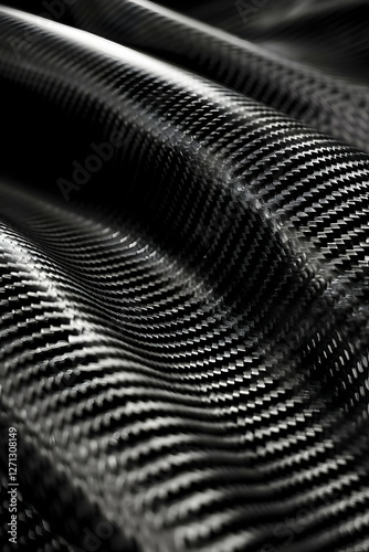 Wallpaper Mural Close-up view of textured black carbon fiber fabric displaying intricate wave patterns and sheen Torontodigital.ca