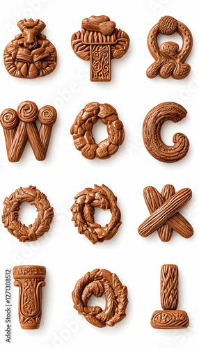 Chocolate Celtic knot letters & symbols on white photo