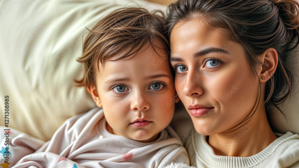 mother takes care of her sick child: Health, infection mother takes care of her sick child: Health, infection