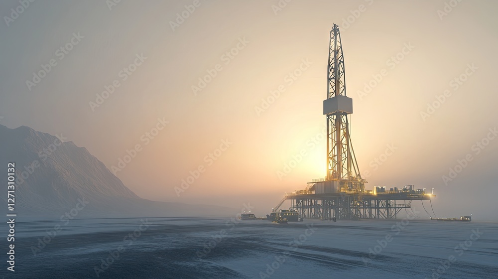 A modern oil drilling rig operating in a remote desert A modern oil drilling rig operating in a remote desert