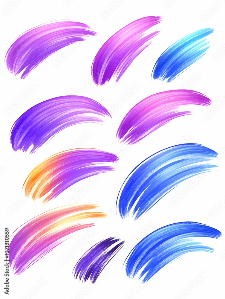 Colorful brush strokes on white background, design elements Colorful brush strokes on white background, design elements