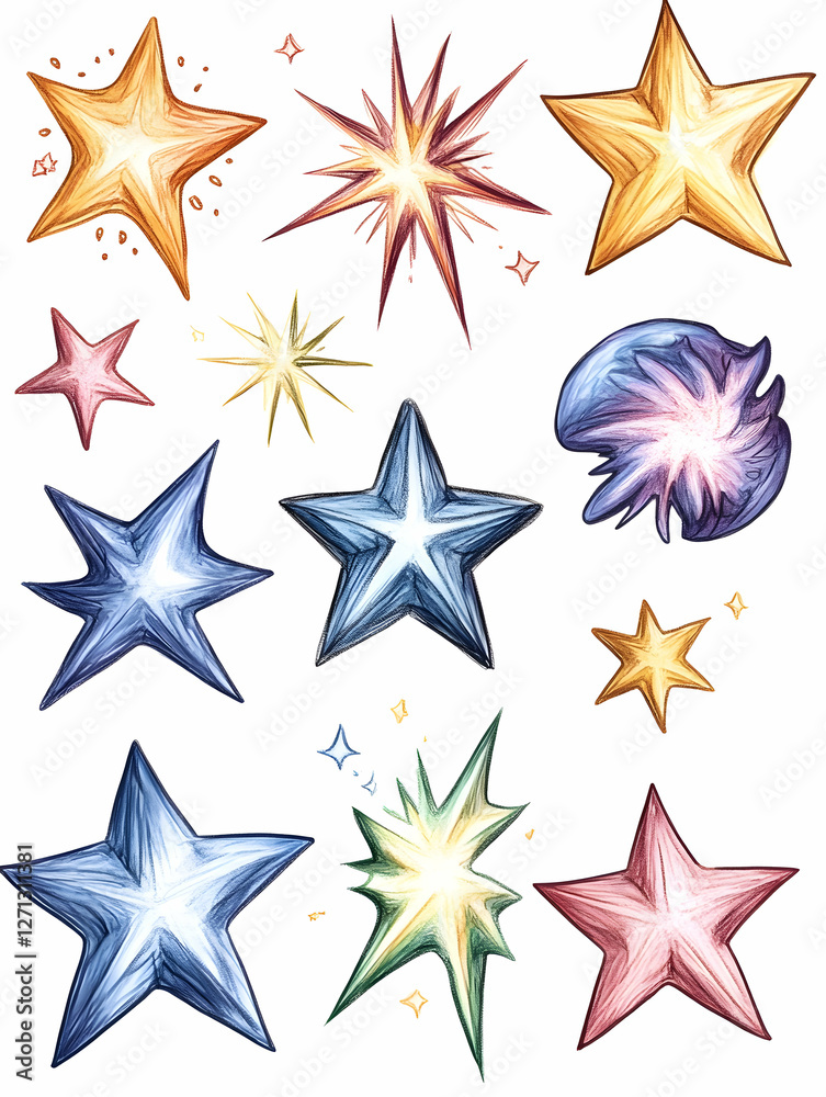 Obraz premium Colorful starburst and star design elements for celebration