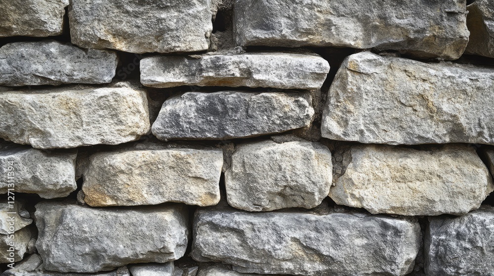 Fototapeta premium Rustic gray stone wall background with natural rough textures and deep shadows, perfect for rugged-themed visuals.