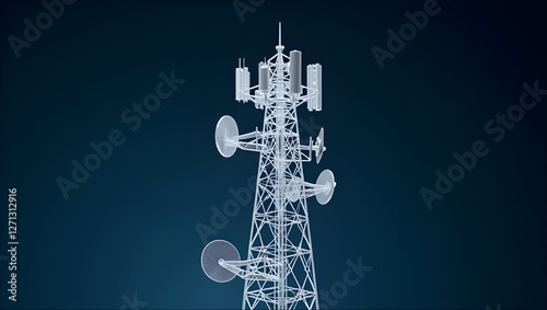 Radio telecom cellular tower with satellite dish Telecommunication Mast Signal Transmission Telephone Internet Network 3D model