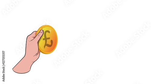 An image of a hand holding a pound sterling. A business banner for design and social media. Animation