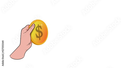 An image of a hand holding a dollar coin. A business banner for design and social media. Animation
