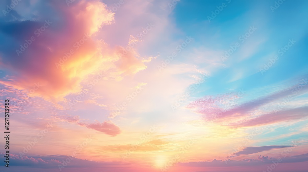 Soft pastel-colored sky during sunrise, with hues of pink, orange, and blue blending beautifully. Soft pastel-colored sky during sunrise, with hues of pink, orange, and blue blending beautifully.