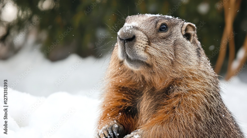 Naklejka premium Punxsutawney Phil casts shadow amidst snowy Groundhog Day