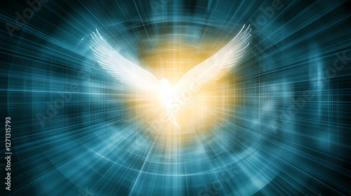 White Spiritual Bird Abstract Background Light Divine Radiance Enlightenment Graphic Artwork Design
