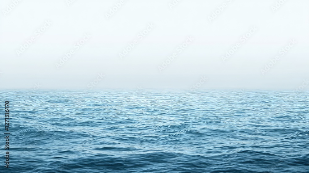 Fototapeta premium The peaceful blue sea, with light waves and a clear horizon, leaving plenty of empty space for design or text.