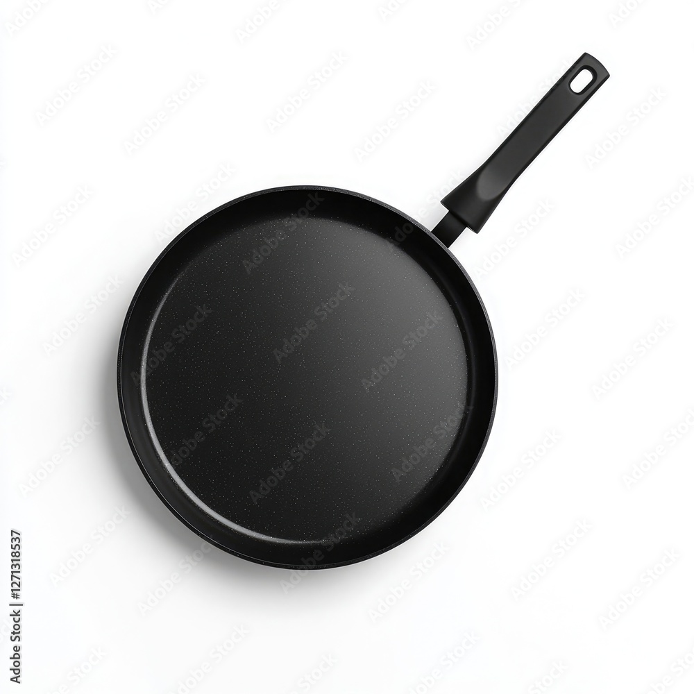 A sleek black frying pan on a white background, perfect for modern kitchens., on a white background. A sleek black frying pan on a white background, perfect for modern kitchens., on a white background.