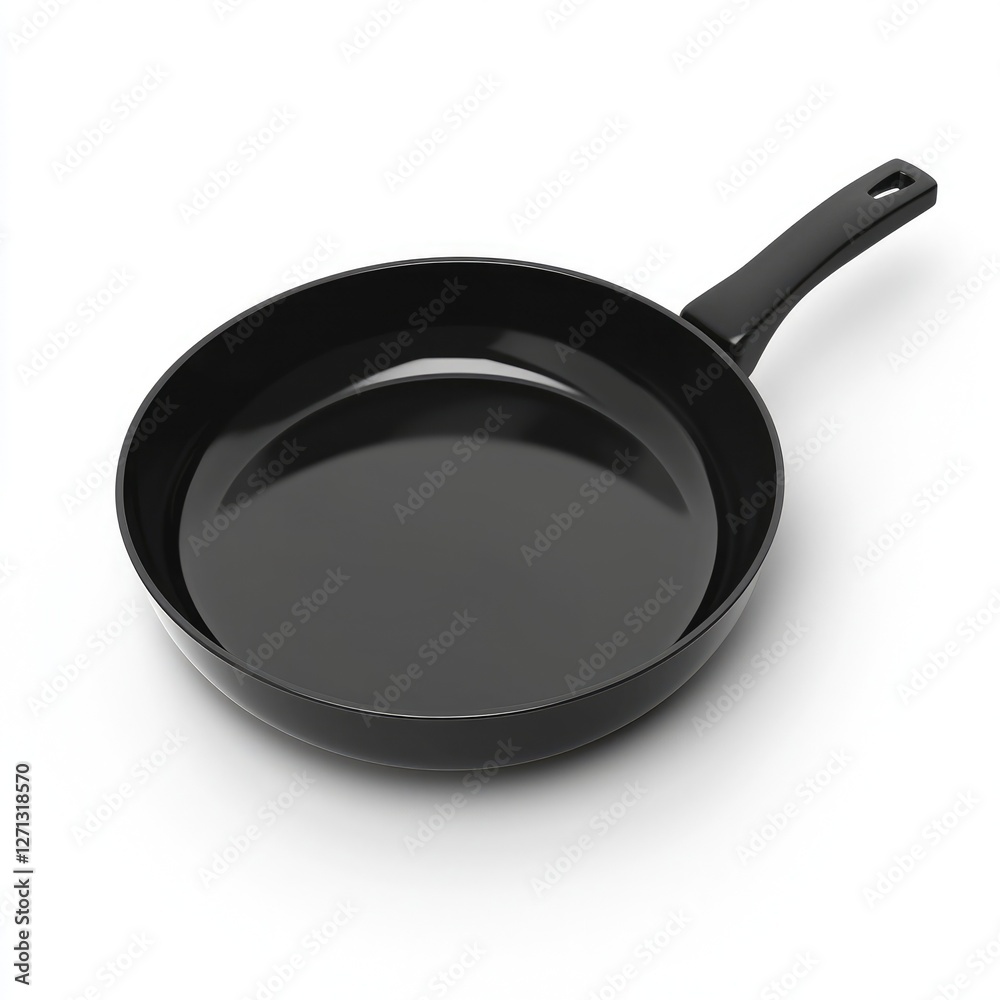 A sleek black frying pan ideal for everyday cooking and culinary creations., on a white background. A sleek black frying pan ideal for everyday cooking and culinary creations., on a white background.
