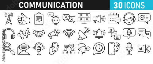 Communication Icon set for web. Speaking signs for web and mobile app. discussion, speech bubble, talking, consultation, conversation chat. Vector Liner icons