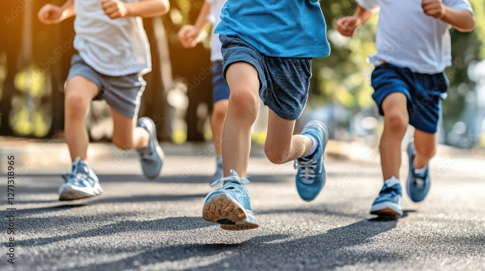 Active Kids Running Race, Energetic Children's Athletic Competition