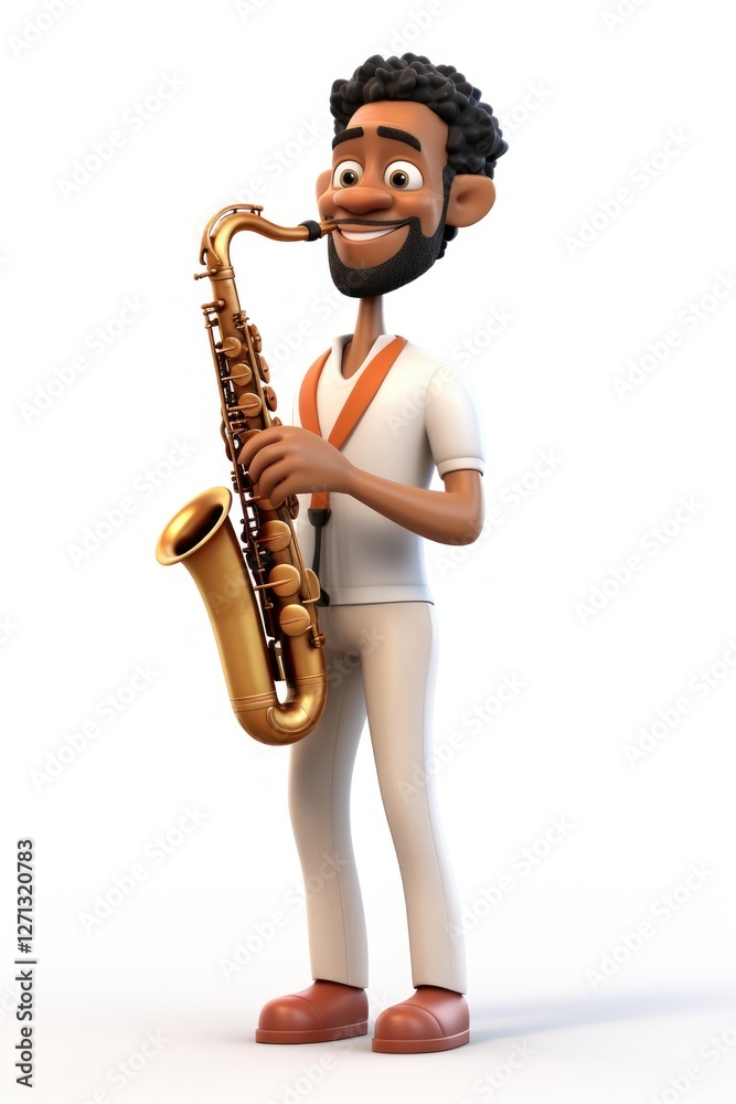 Naklejka premium Saxophone cartoon white background saxophonist.