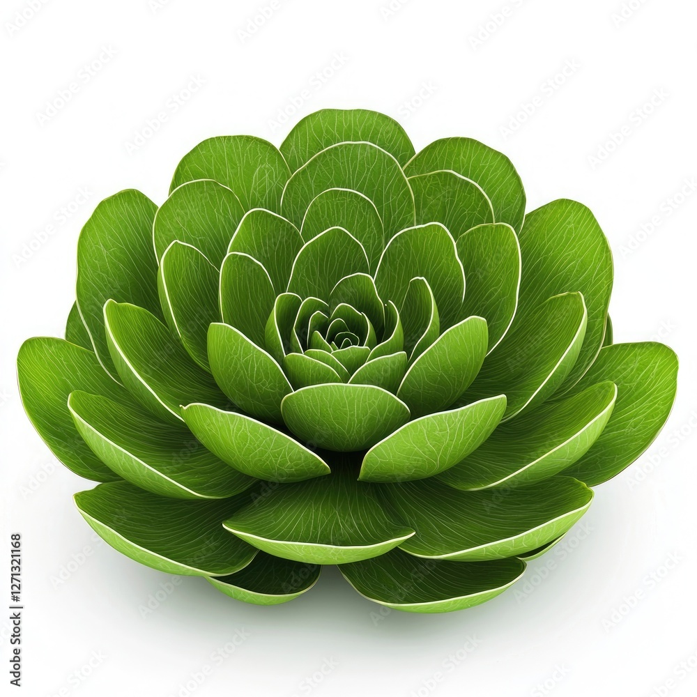 Obraz premium Vibrant green succulent plant showcasing intricate leaf patterns and textures., on a white background.