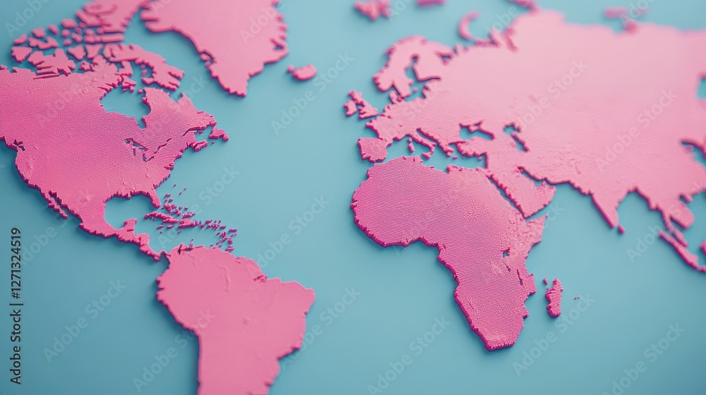 Obraz premium World map infographic concept. Detailed and 3D World Map with Textured Terrain and Oceans