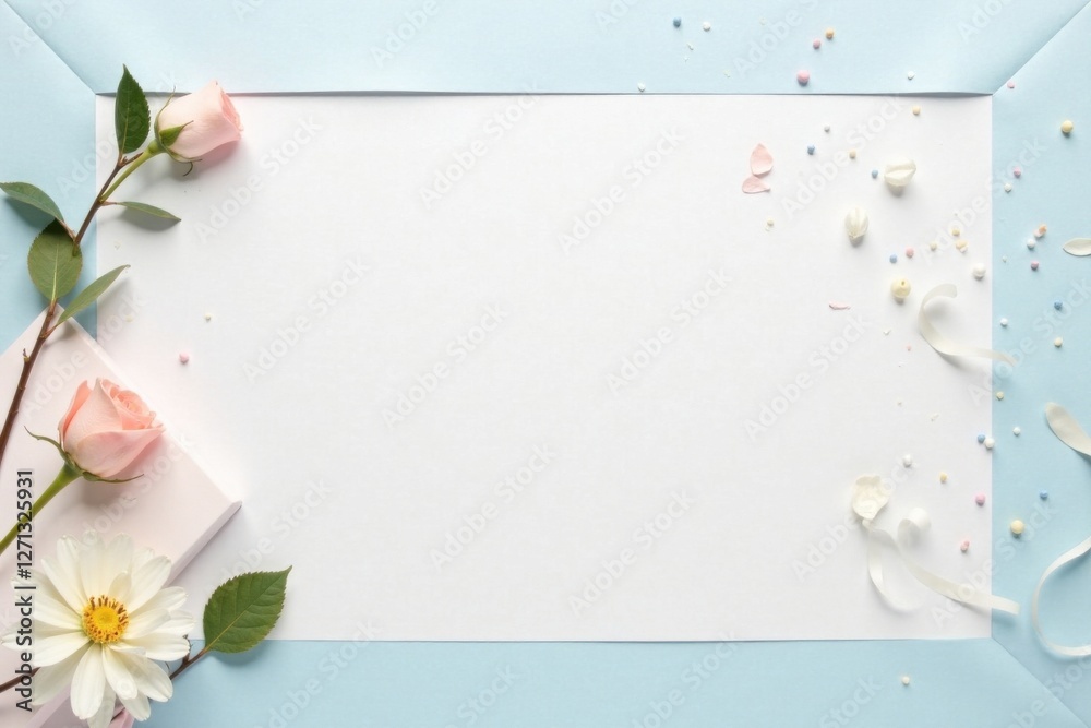 Fototapeta premium Pastel Floral Frame with Blank Space for Text and Decorative Elements