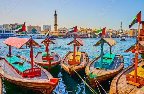 Moored abra boats, Dubai, UAE