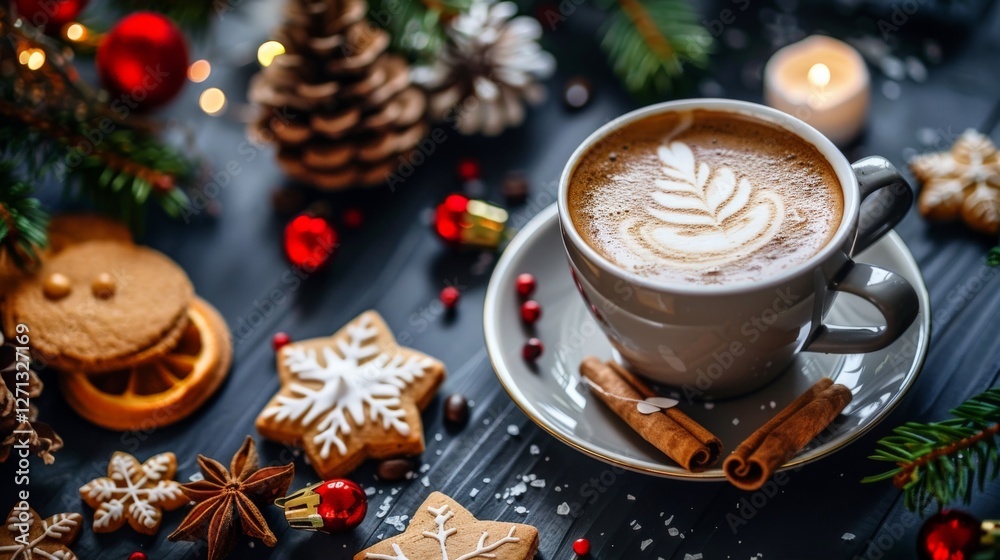 Coffee on a table with a festive theme Coffee on a table with a festive theme
