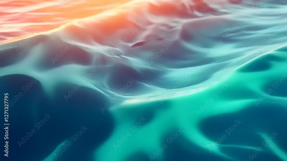Serene ocean waves gently rolling under a colorful sunset sky