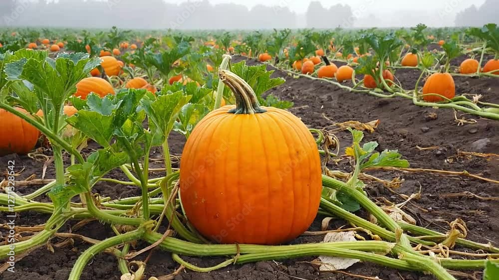 Orange fresh pumpkin in garden Orange fresh pumpkin in garden