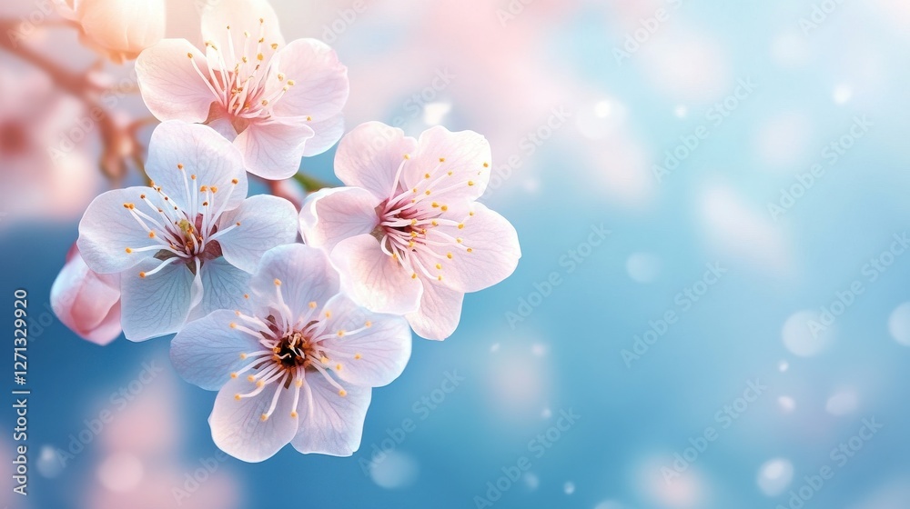 spring nature background with lovely blossom in blue pastel background spring nature background with lovely blossom in blue pastel background