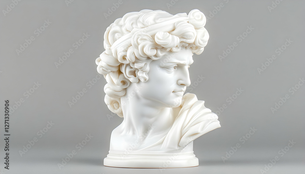 Marble bust sculpture, classical style, gray background, art history Marble bust sculpture, classical style, gray background, art history