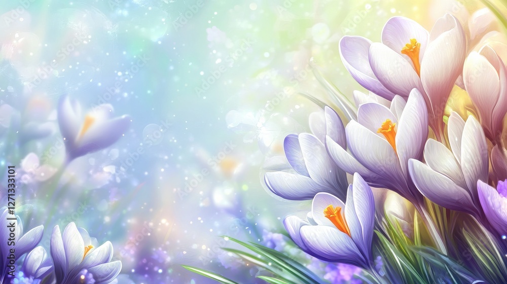 white crocus flowers on bright background with a spring time vibe white crocus flowers on bright background with a spring time vibe